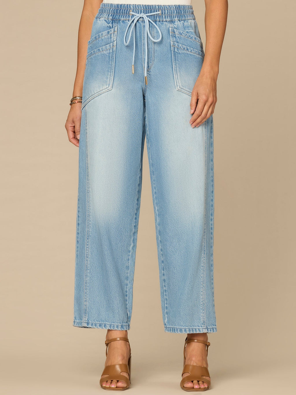 "Ab"leisure Skyrise Drawstring Double Pocket Petite Barely Barrel Jean