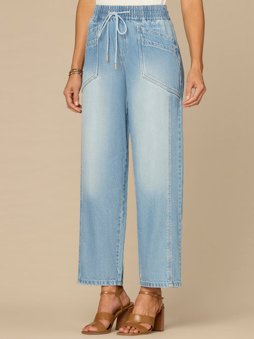 "Ab"leisure Skyrise Drawstring Double Pocket Petite Barely Barrel Jean